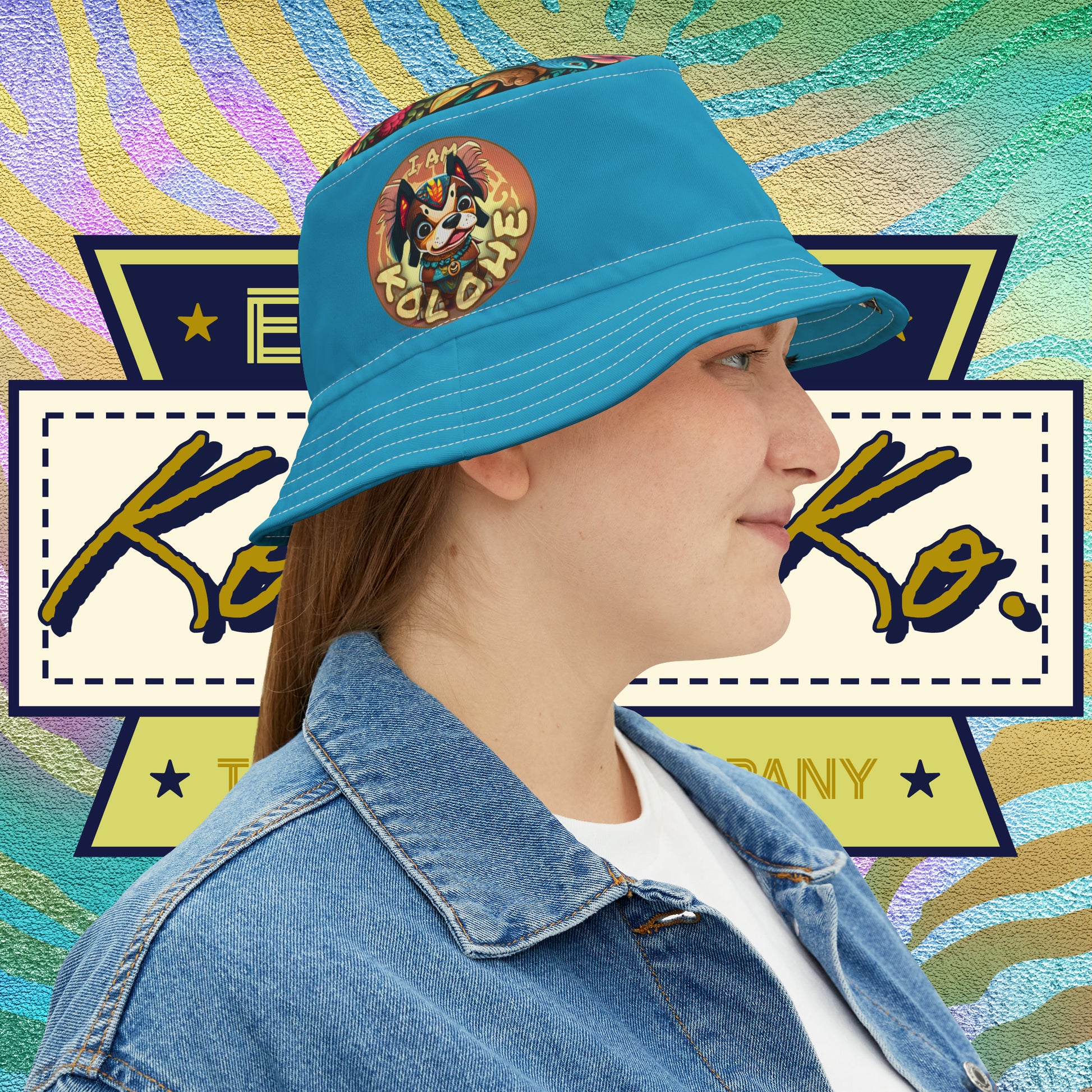 I Am Kolohe | Bucket Hat (AOP) | Turquoise With White or Black Stitching | 2 sizes | Kolohe Ko - Kolohe Ko